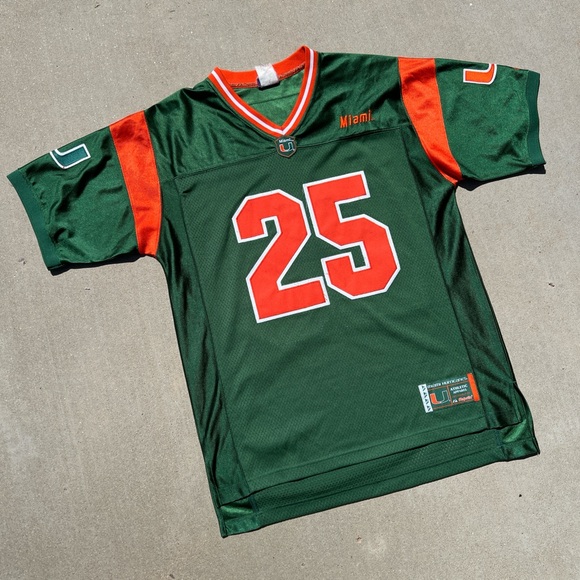 Mens vintage 90s Majestic NCAA Miami Hurricanes green and orange jersey stitched - Picture 2 of 4